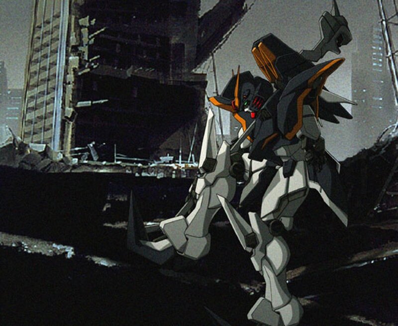 mech in a ruined city