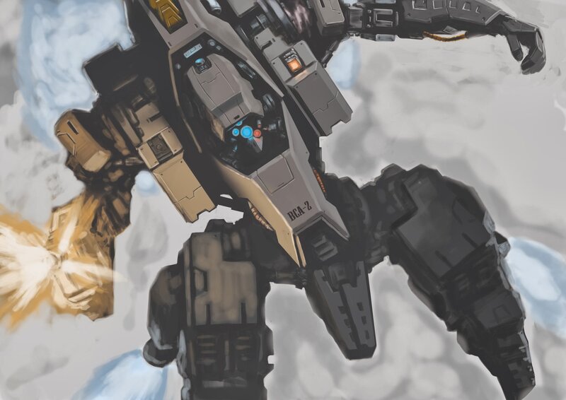 Mech in Cloudy Sky — Gray