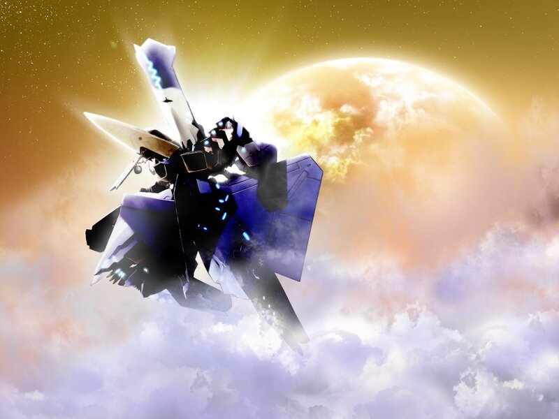 Mech in Cloudy Sky — Purple