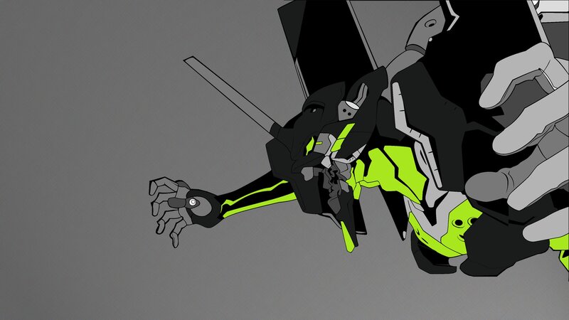 Mech in Combat Pose — Black, Dramatic, Anime, Robot