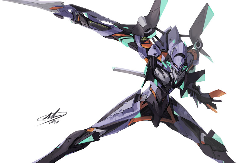 Mech in Combat Pose — Purple