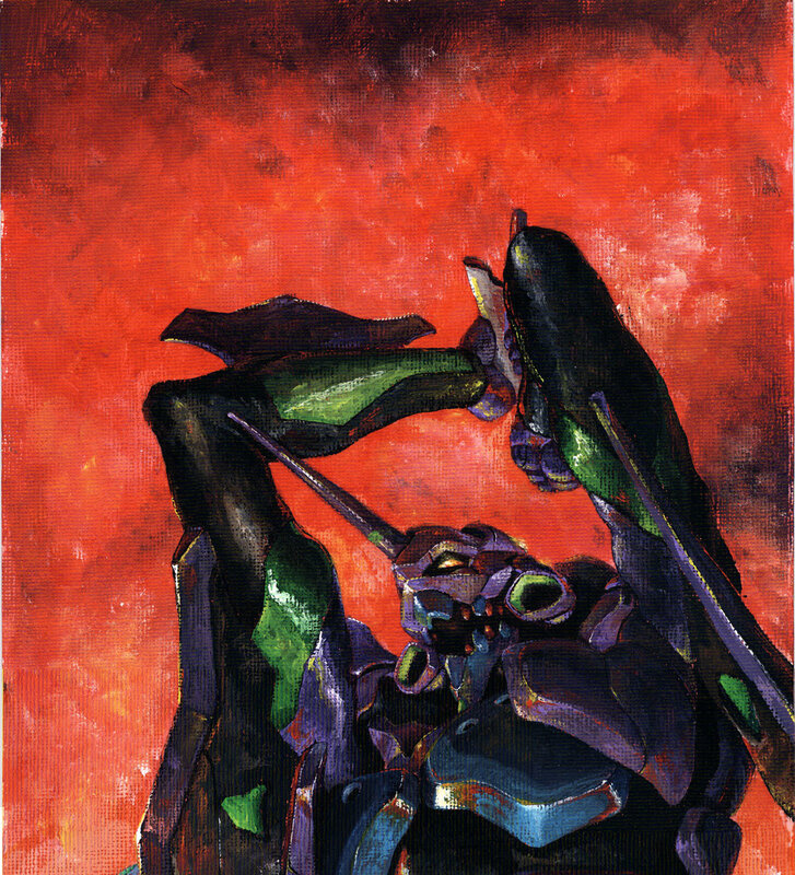 Mech in Combat Pose — Red, Dramatic