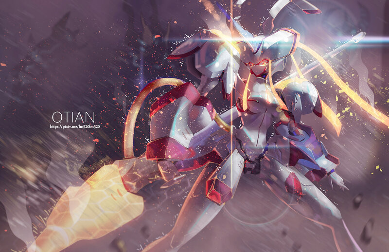 Mech in Combat — Purple, Dramatic, Digital Art