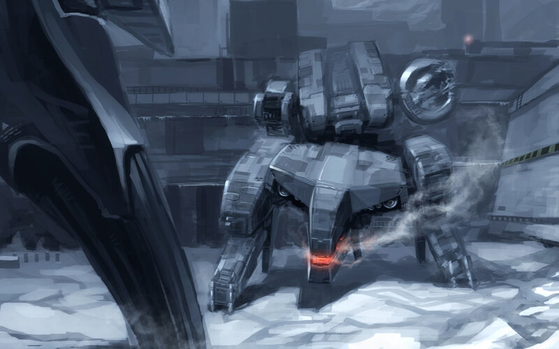 mech in damaged facility