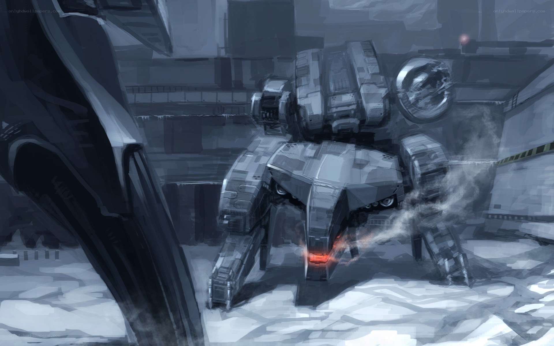 mech in damaged facility