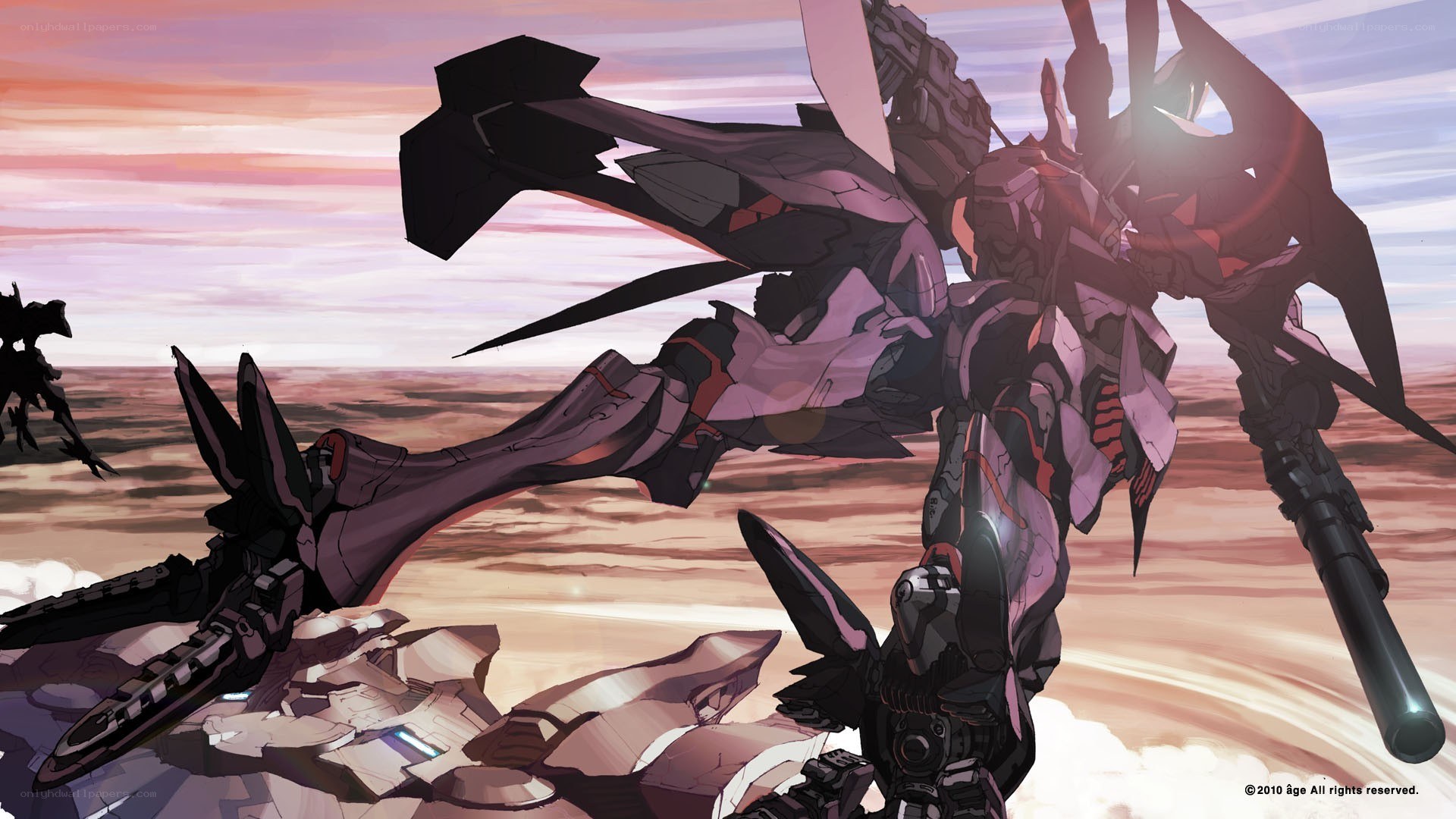 mech in desert at sunset