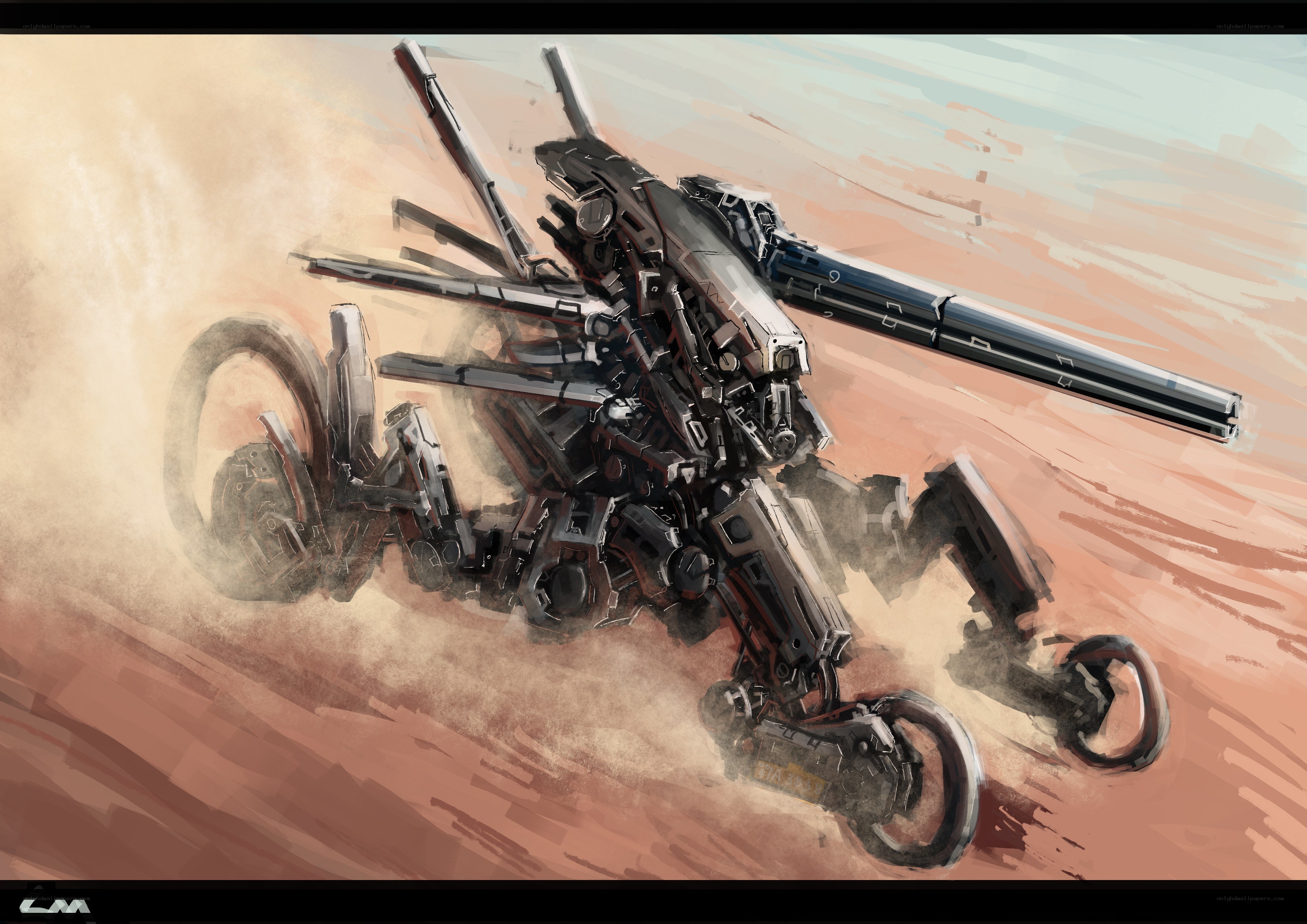 mech in desert terrain