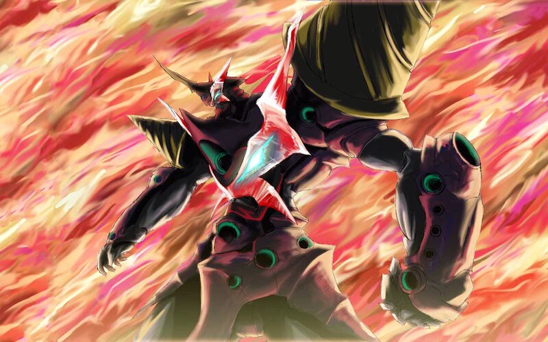 mech in fiery battle