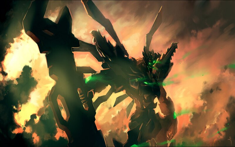 Mech in Fiery Sky — Orange