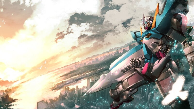 Mech in Flight — Blue, Dramatic
