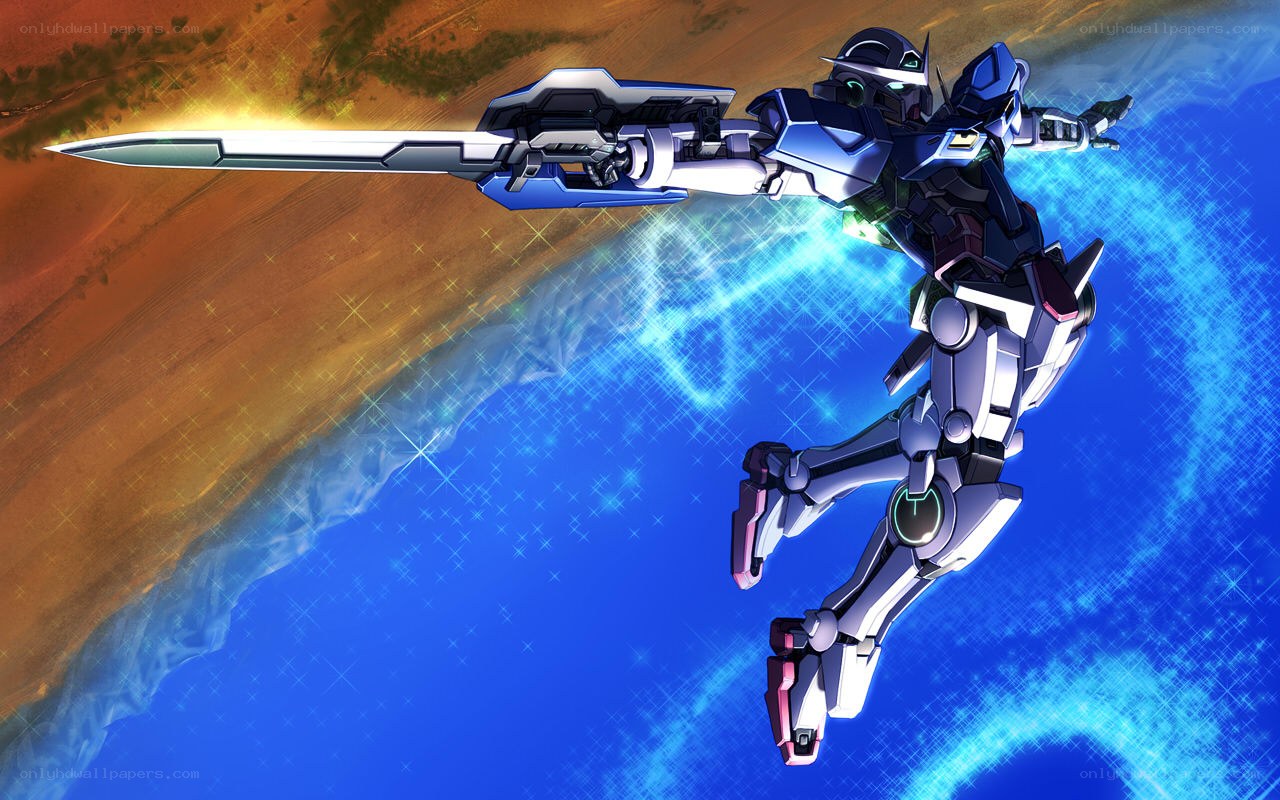 mech in flight with sword