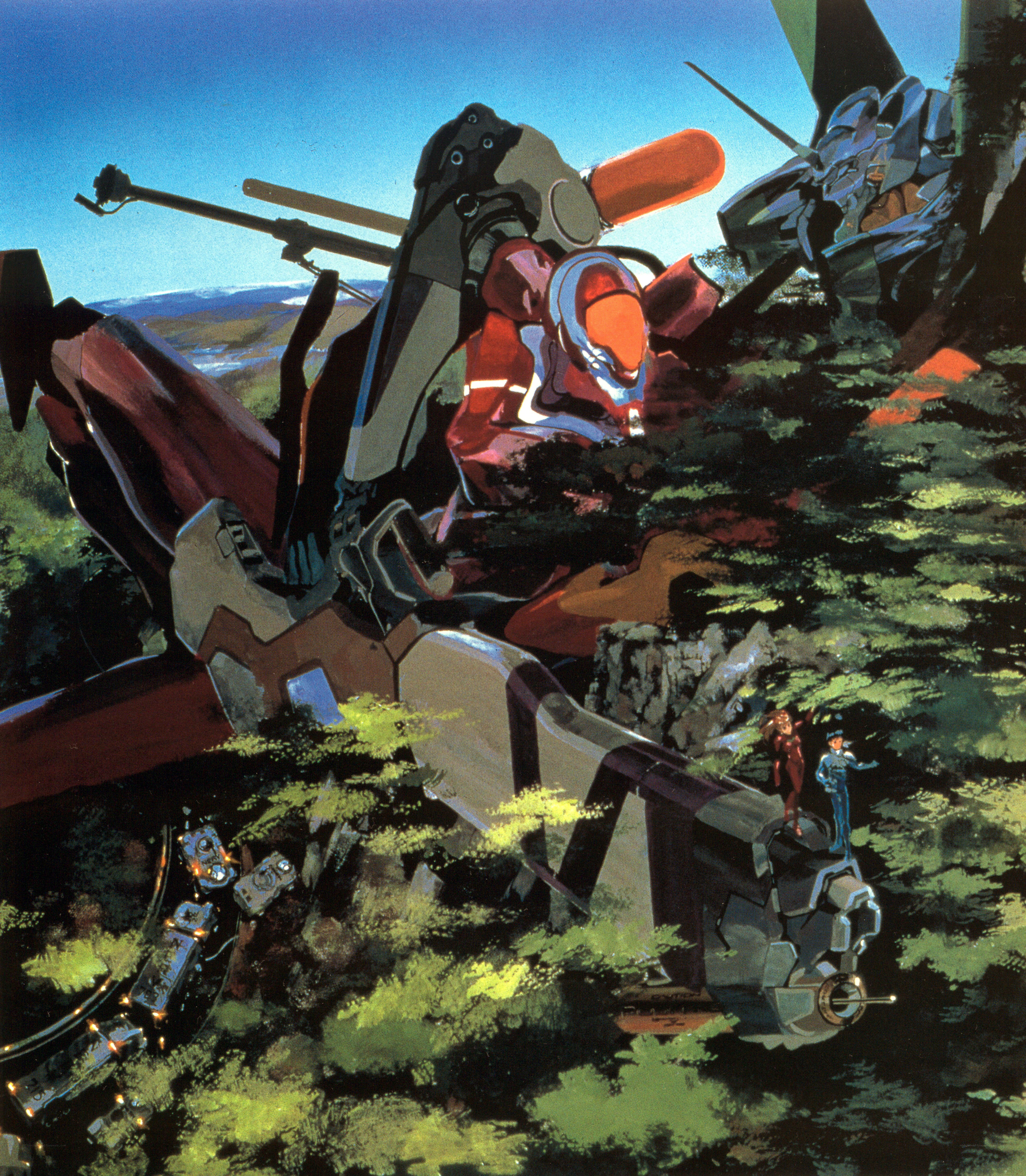 mech in forest wreckage