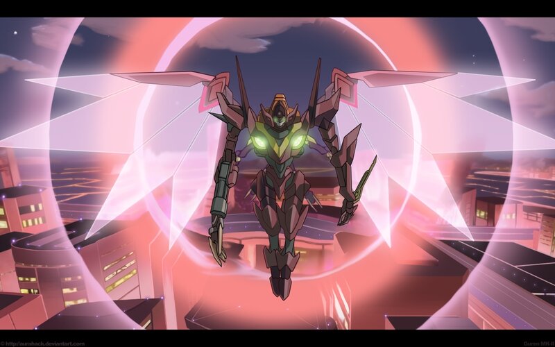 mech in glowing portal
