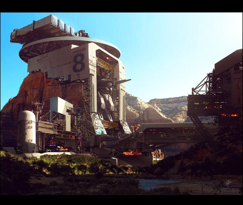 Mech in Hangar — Blue