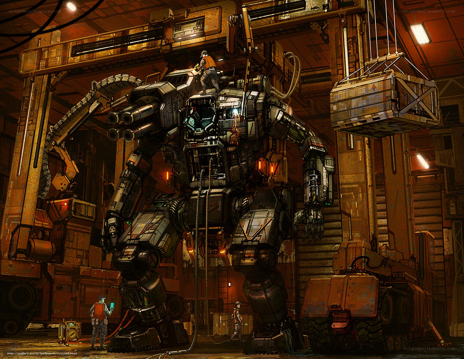 Mech in industrial hangar