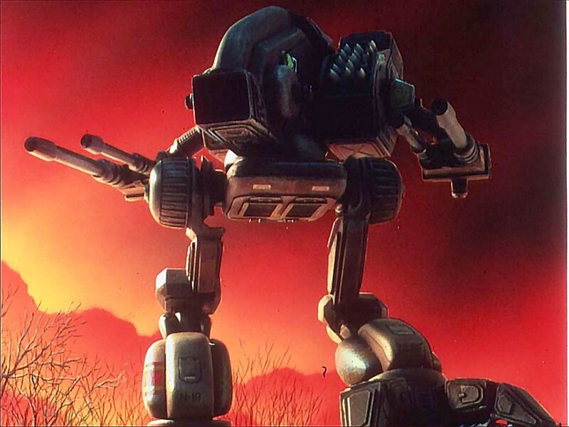 mech in red sunset