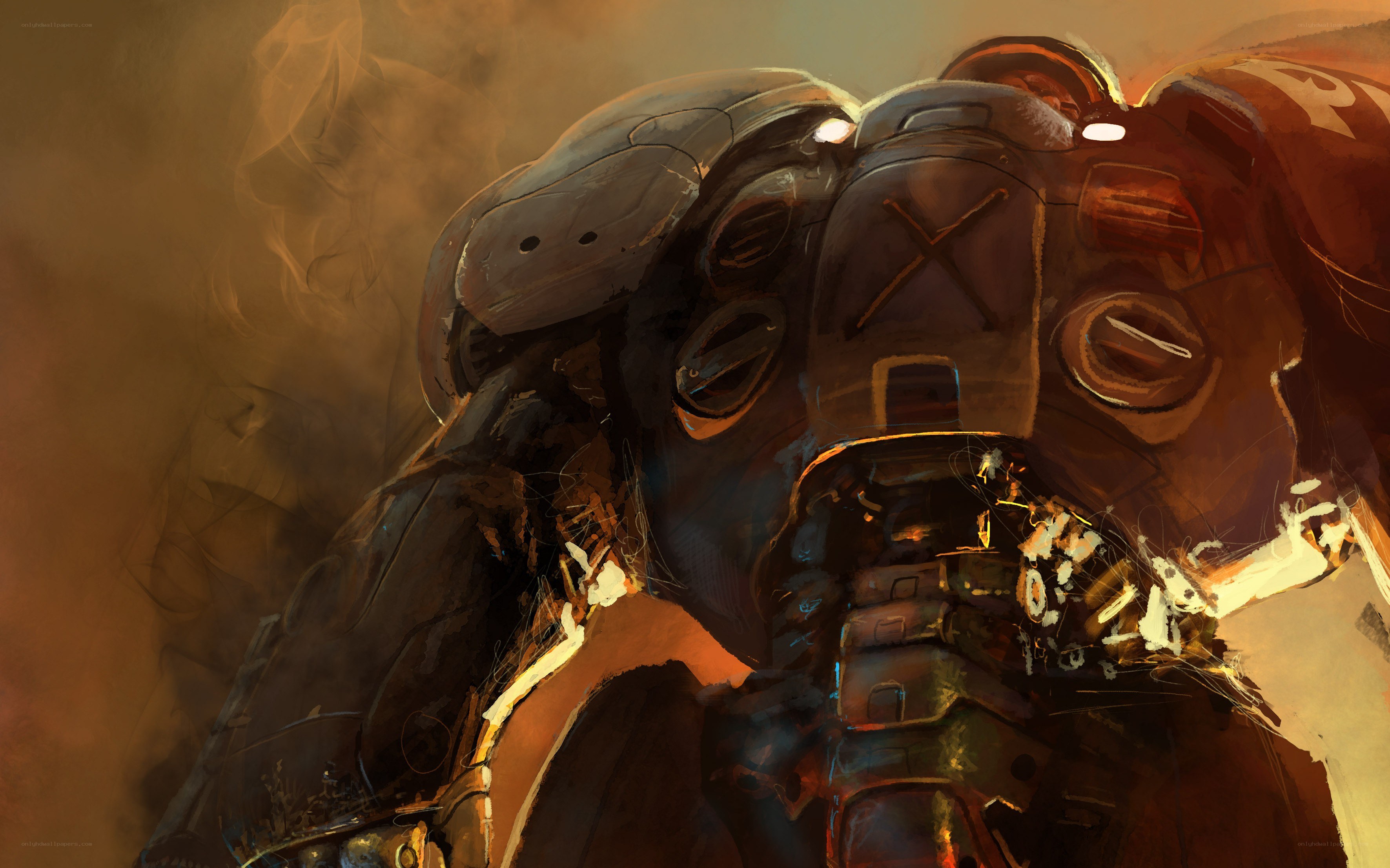 mech in smoky battlefield