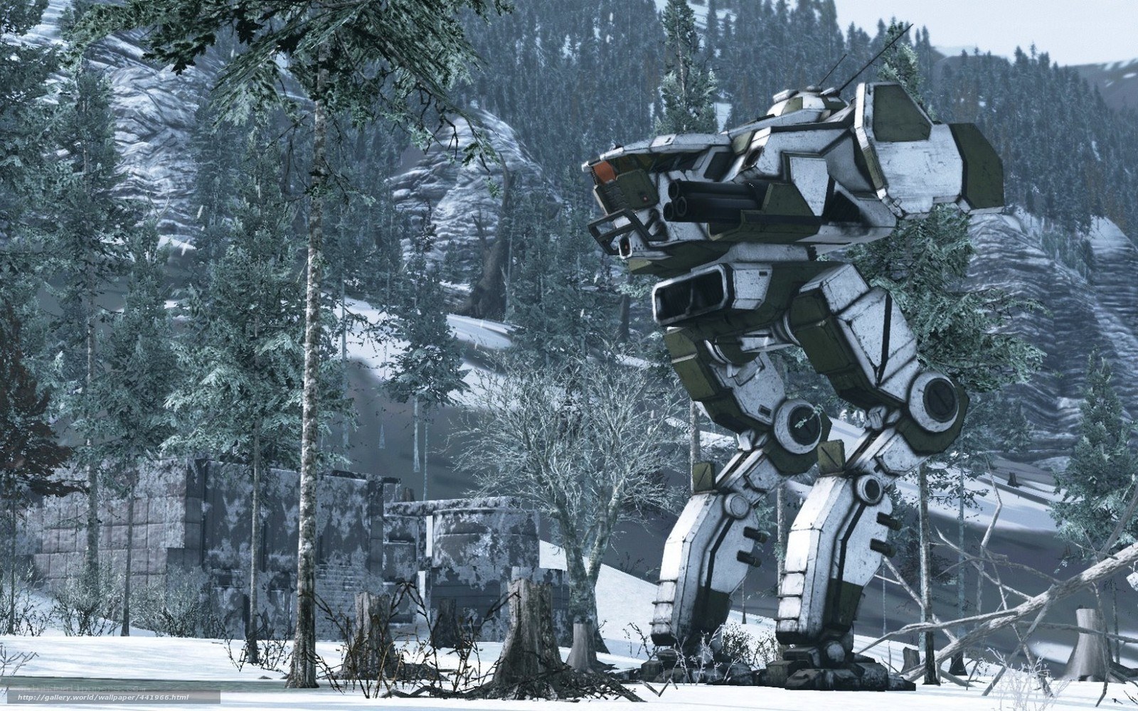 Mech in snowy forest