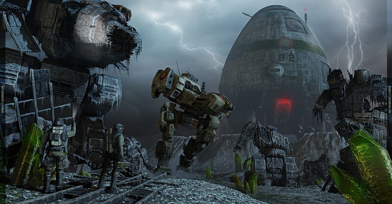Mech in Snowy Ruins