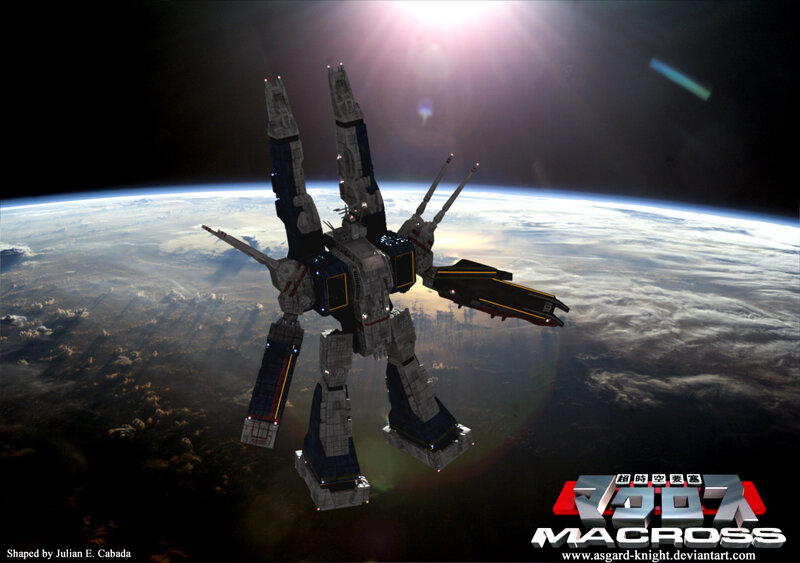 Mech in Space Above Planet