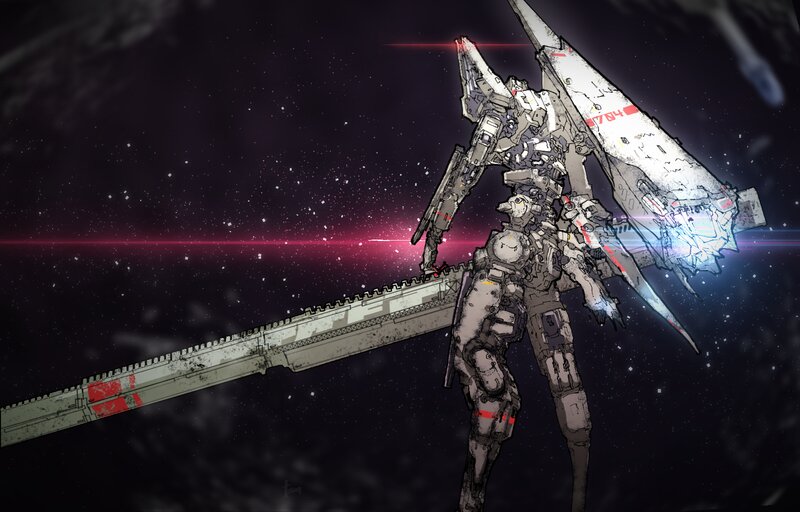 Mech in Space — Black, Dramatic, Night