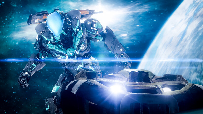 Mech in Space — Blue, Dramatic