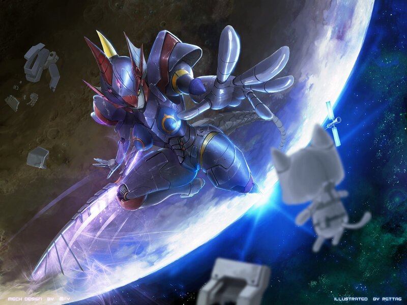 Mech in space with cat