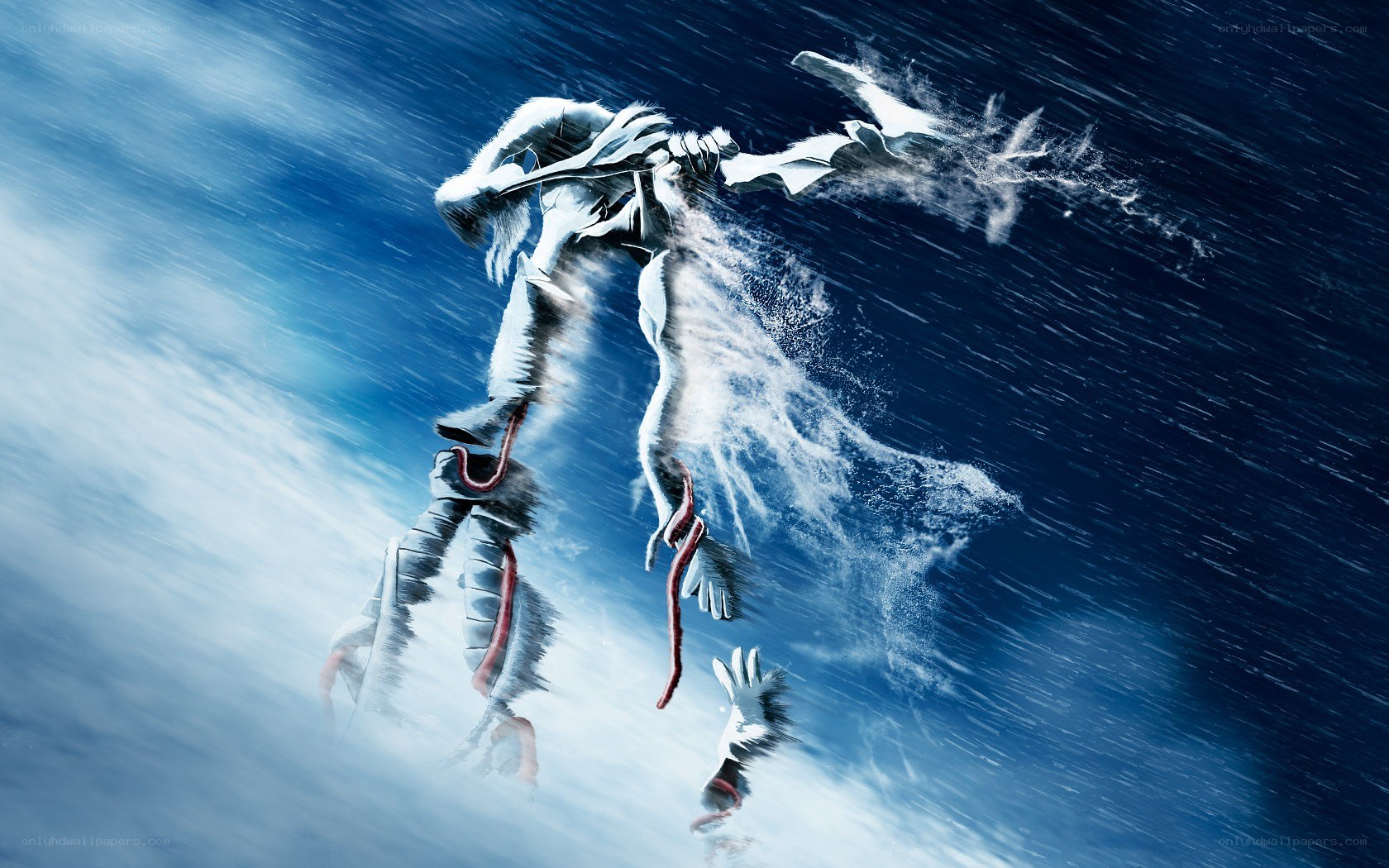 mech in stormy sea
