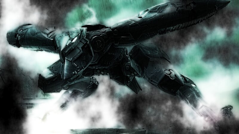 mech in stormy sky