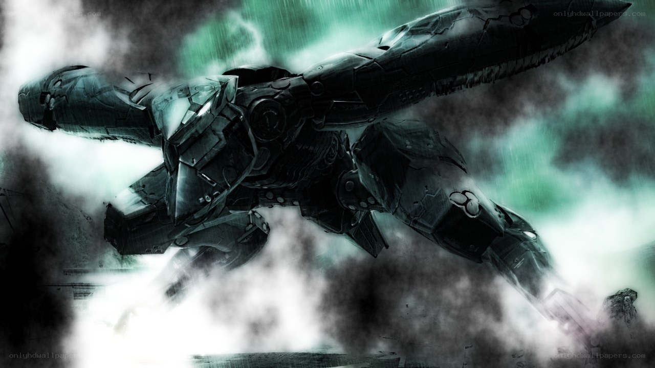 mech in stormy sky