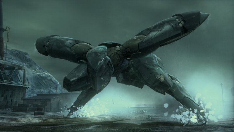 mech landing in snowy landscape