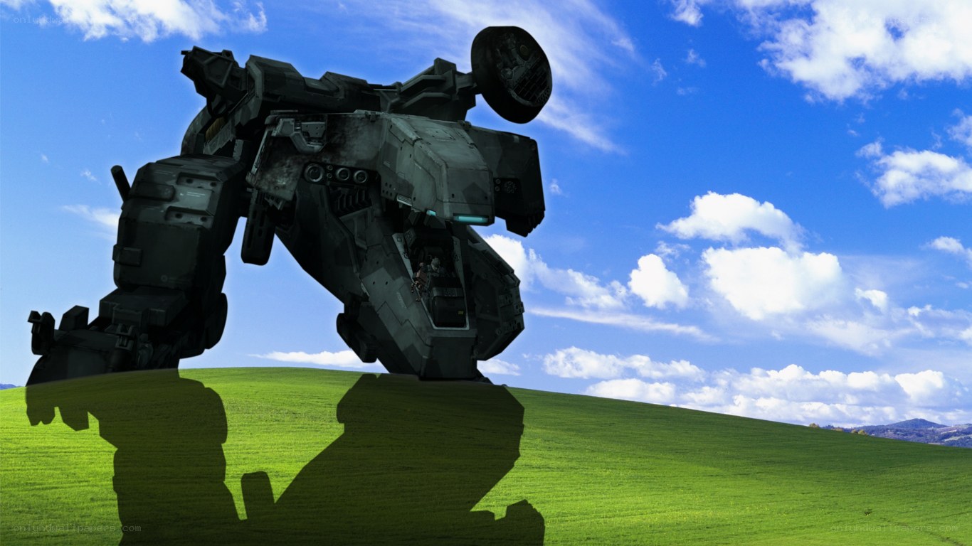 mech on a green hill