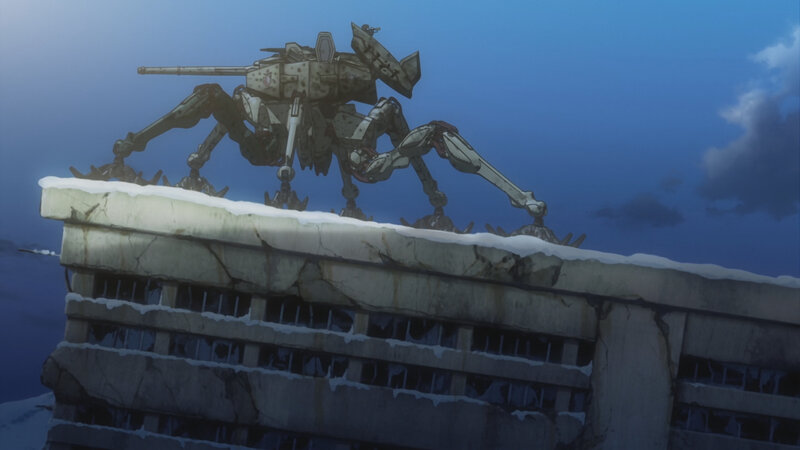 mech on snowy building