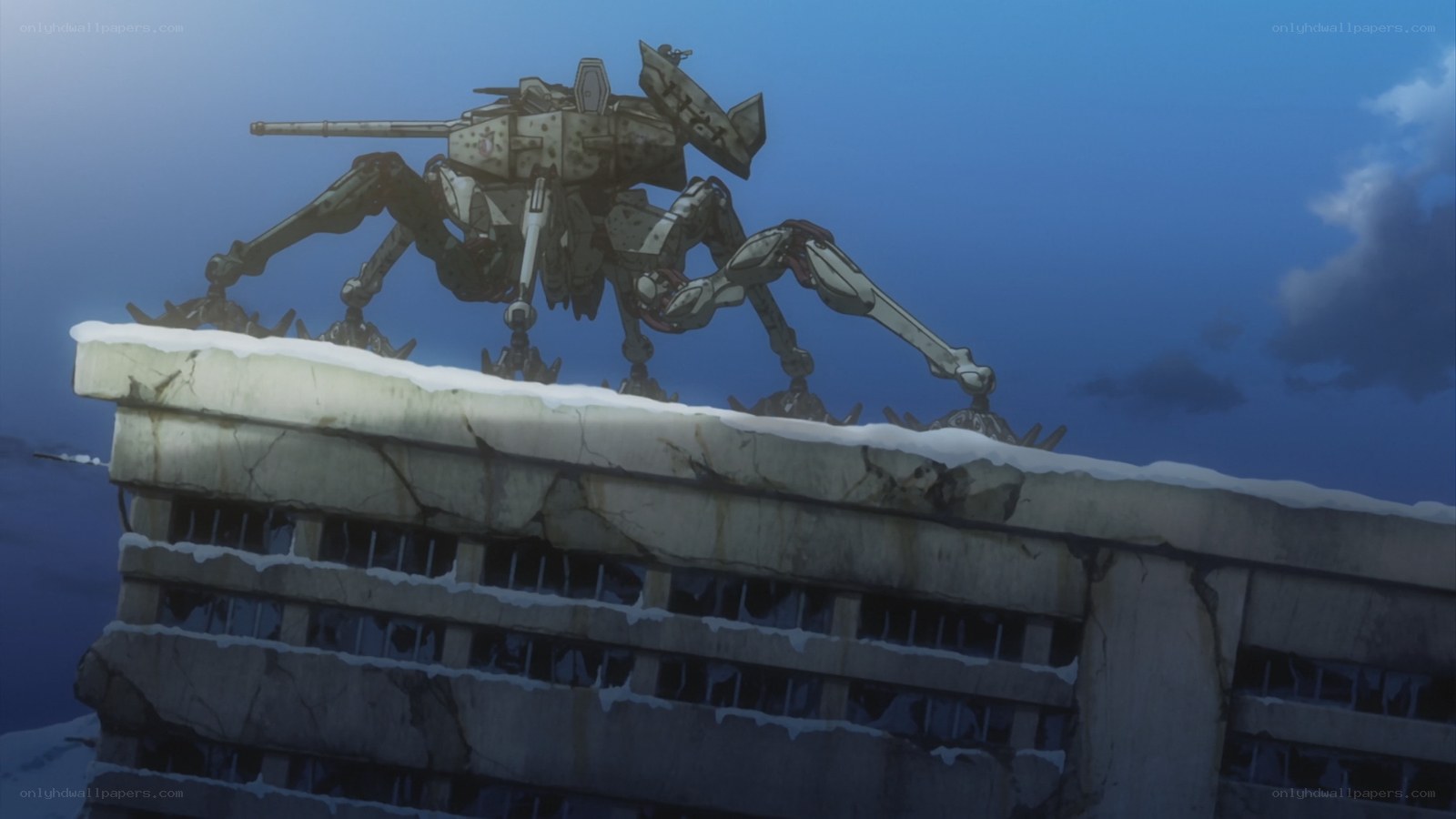 mech on snowy building