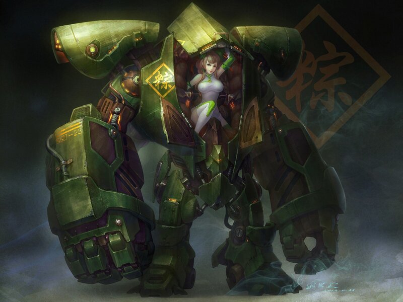 Mech pilot in green armor