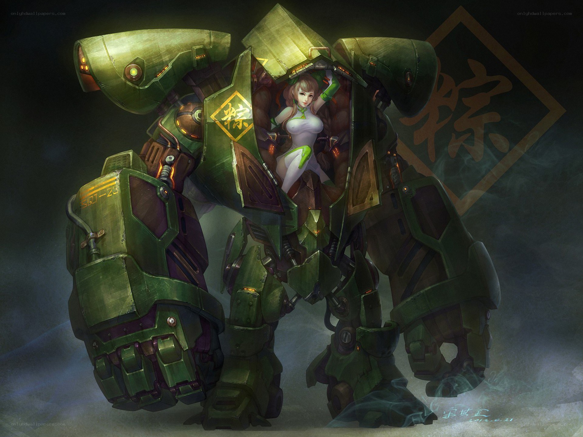 Mech pilot in green armor