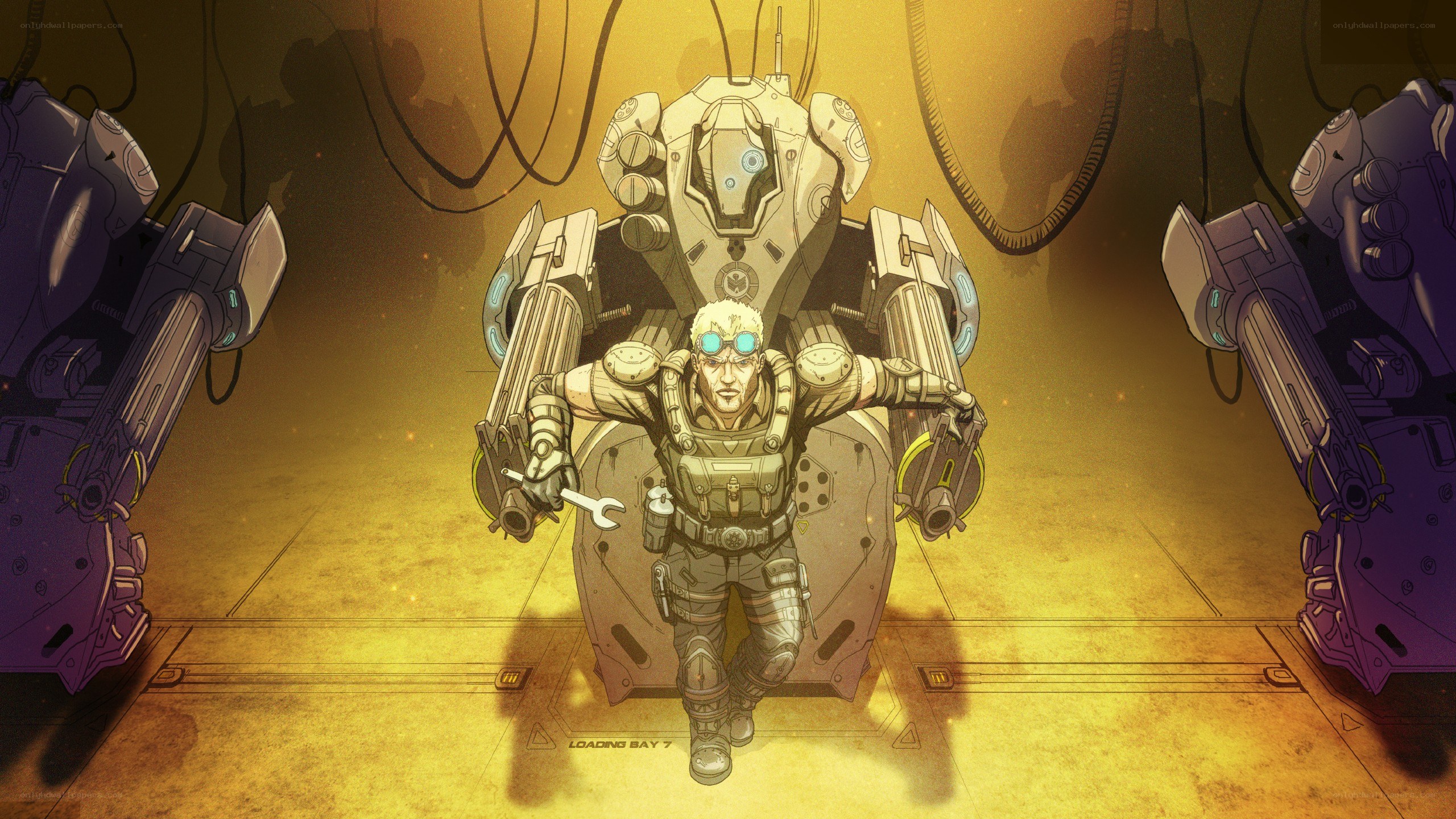 mech pilot in loading bay