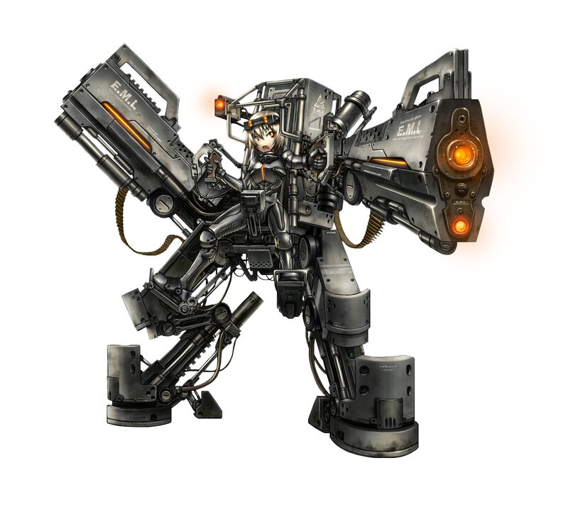 Mech Pilot with Weapons — Gray, Dramatic