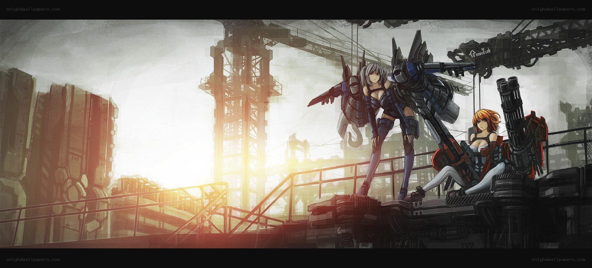 Mech pilots on a factory platform