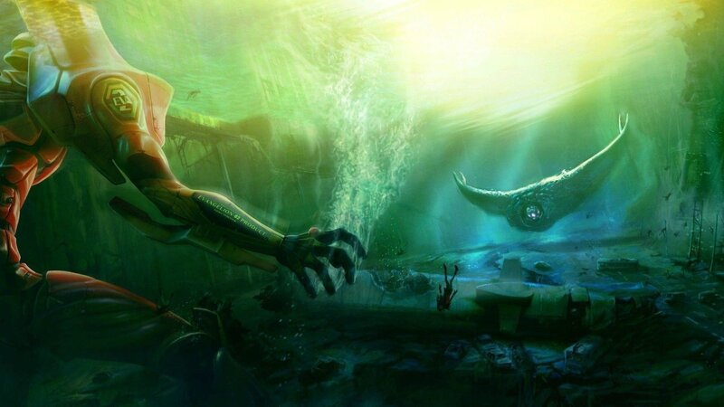 Mech Reaching Underwater — Green