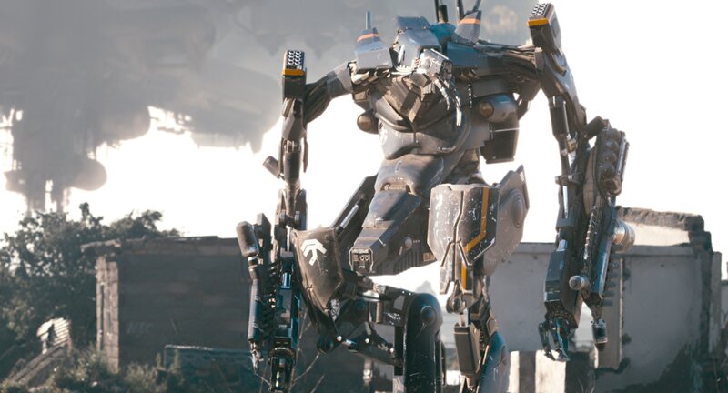mech robot in war zone