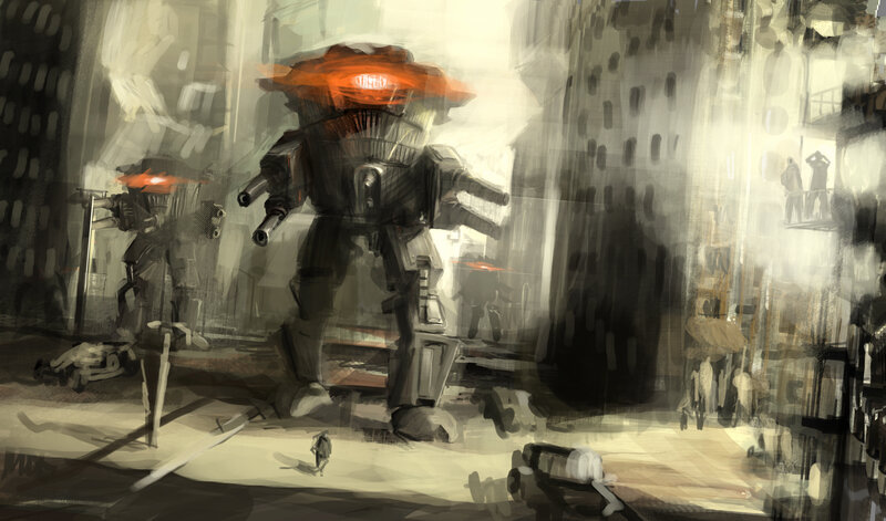 Mech Robots in City — Gray