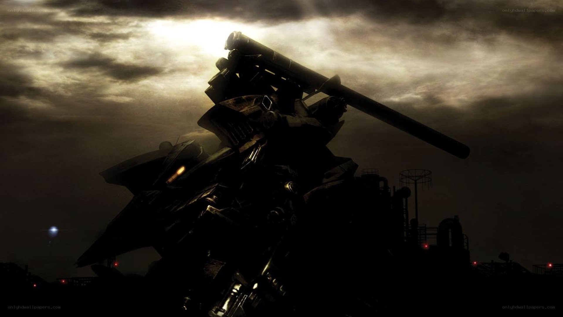 mech silhouette at dusk
