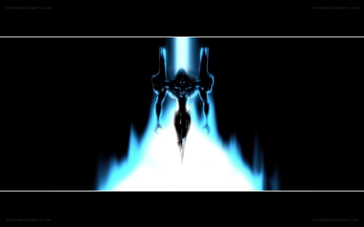 mech silhouette with blue energy