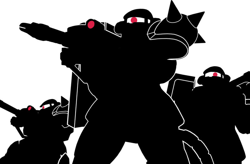 mech silhouettes in combat