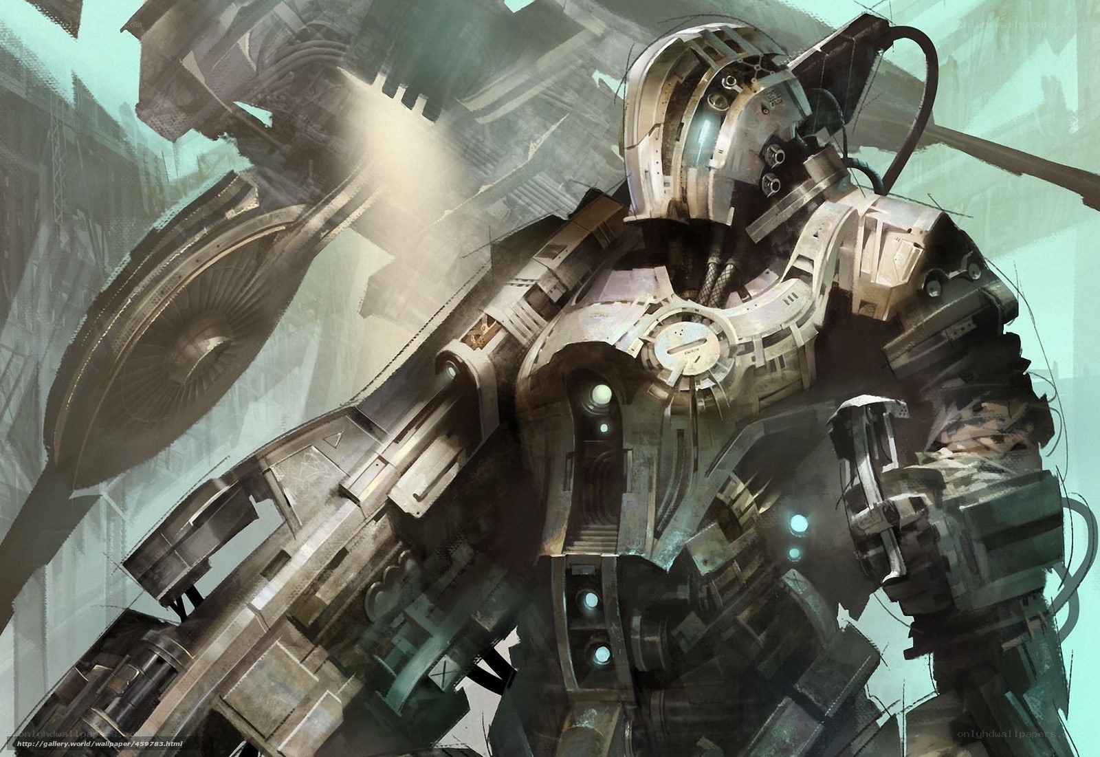 mech soldier in city