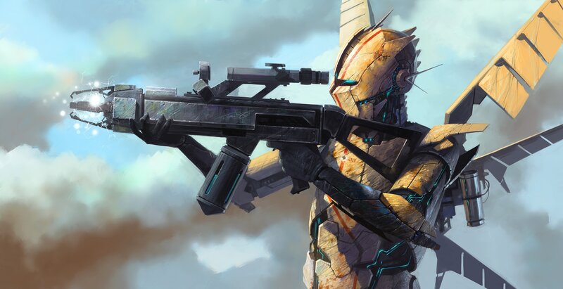 Mech Soldier with Rifle — Brown, Dramatic
