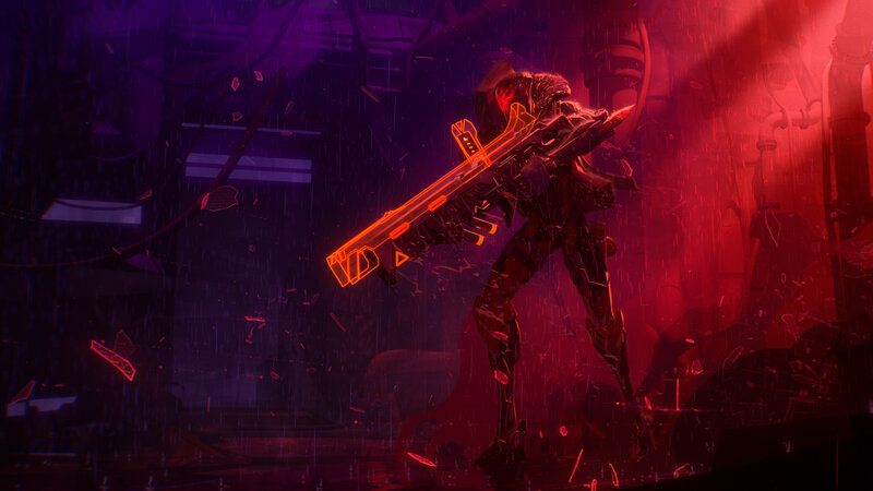 Mech Soldier with Rifle — Red, Dramatic