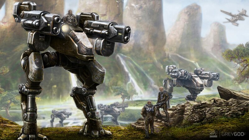 Mech Soldiers in Landscape
