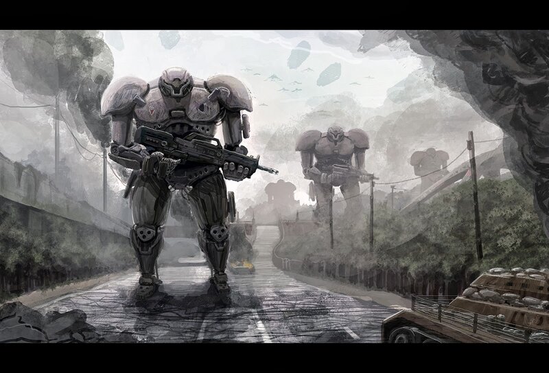 Mech Soldiers on Road